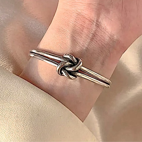 Knot Sterling Silver Bangle Cuff Bracelet - Picture 7 of 13